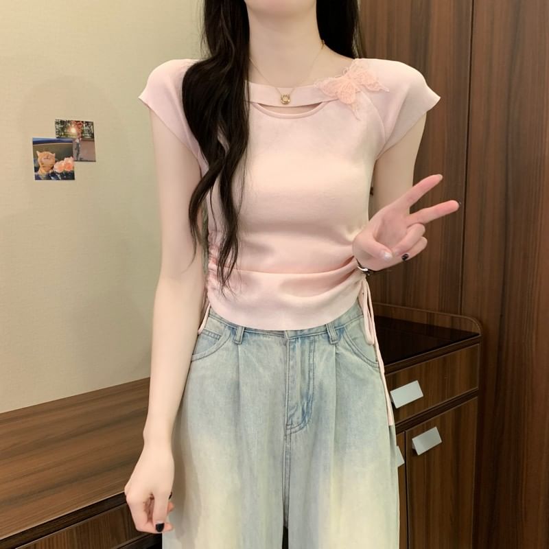 Accent Butterfly Tee Plain Short-Sleeve