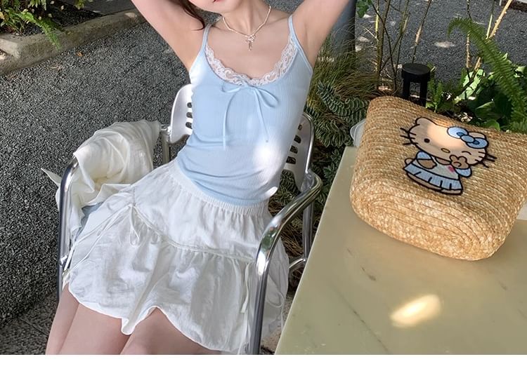 Lace Trim Top Crop Plain Camisole