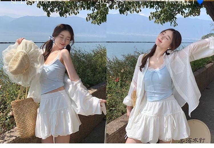 Lace Trim Top Crop Plain Camisole