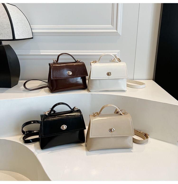 Bag Set Flap Twist Lock Handle Faux Crossbody Charm Leather Top /