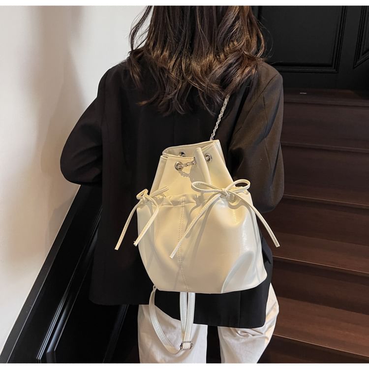 Leather Strap Faux Chain Plain Backpack Bow