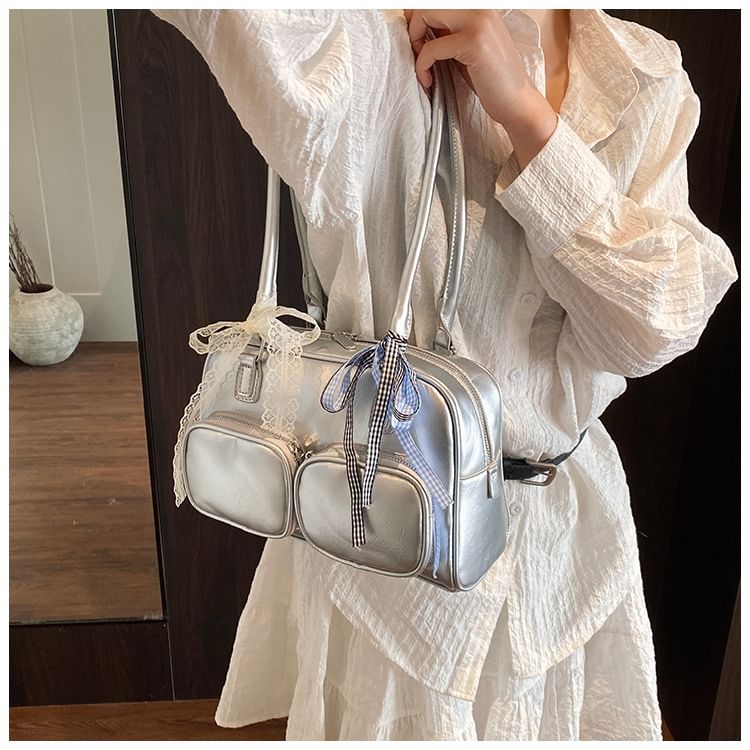 Plain Faux Leather Bag Bowler