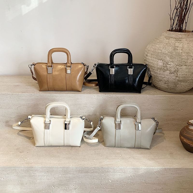 Plain Faux Crossbody Bag Handle Leather Top