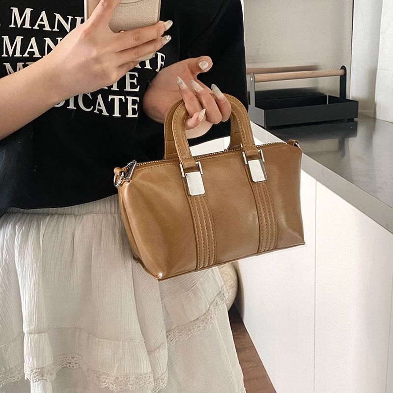 Plain Faux Crossbody Bag Handle Leather Top