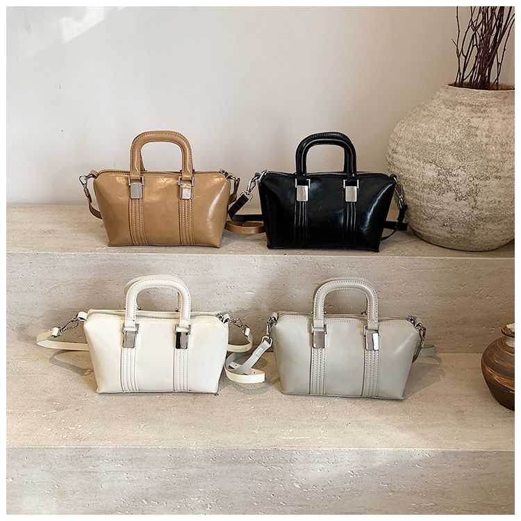 Plain Faux Crossbody Bag Handle Leather Top