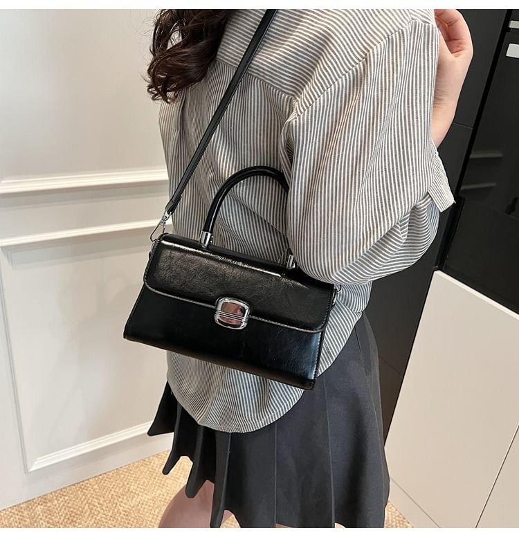 Handle Faux Flap Plain Bag Leather Top Crossbody