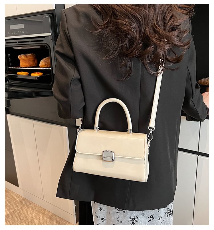 Handle Faux Flap Plain Bag Leather Top Crossbody