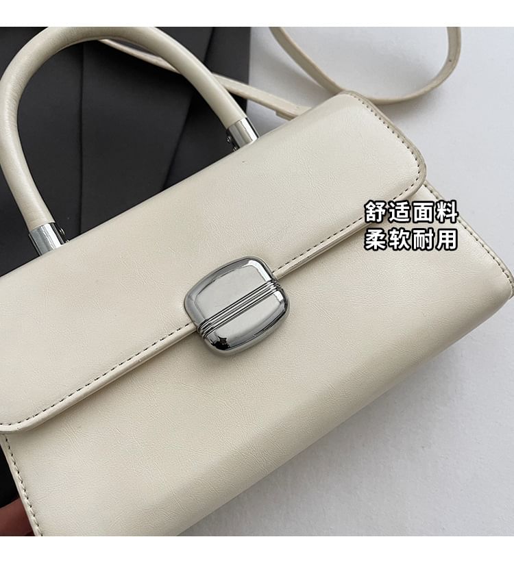 Handle Faux Flap Plain Bag Leather Top Crossbody