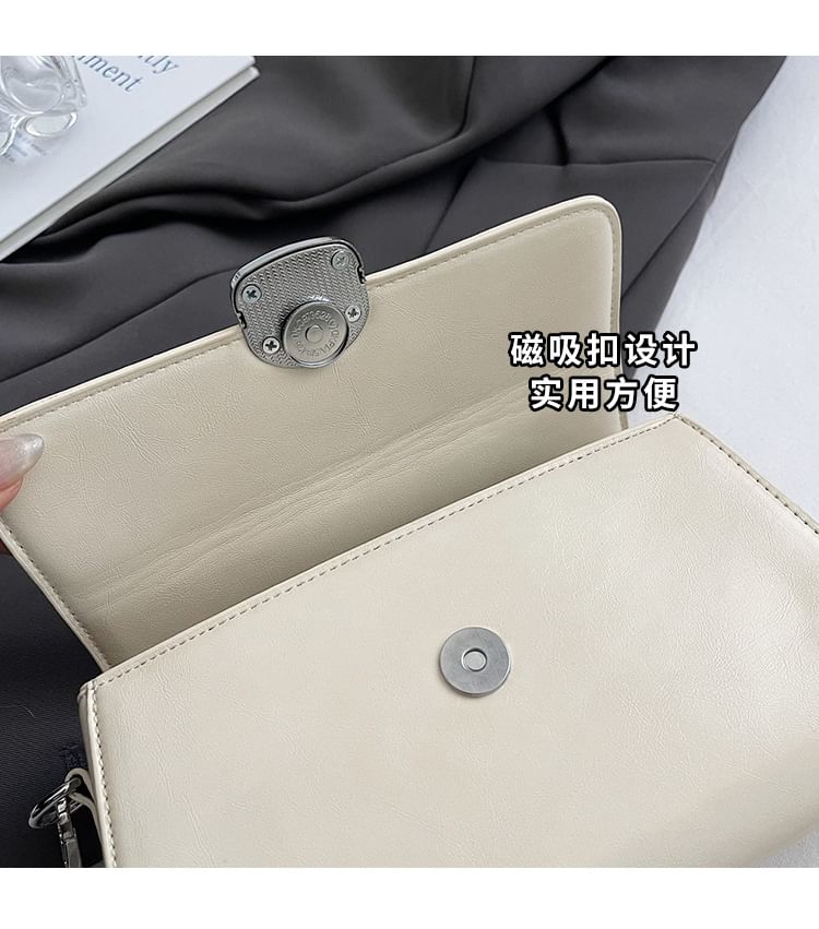 Handle Faux Flap Plain Bag Leather Top Crossbody