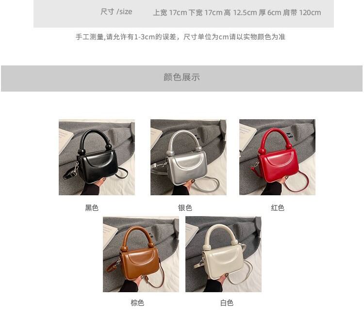 Leather Crossbody Top Handle Plain Faux Bag