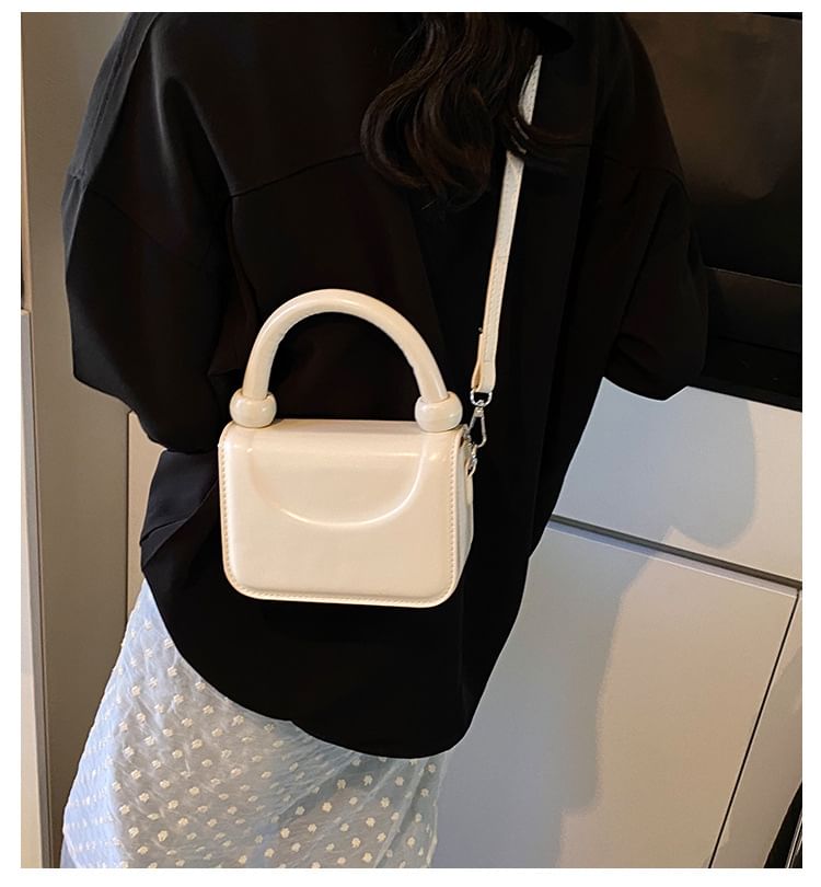 Leather Crossbody Top Handle Plain Faux Bag