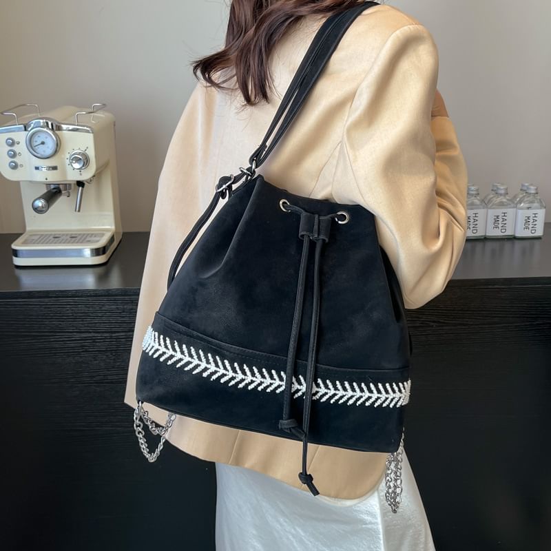 Leather Faux Drawstring Tone Two Bag Bucket