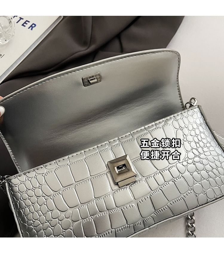 Leather Crossbody Strap Bag Faux Textured Flap Chain