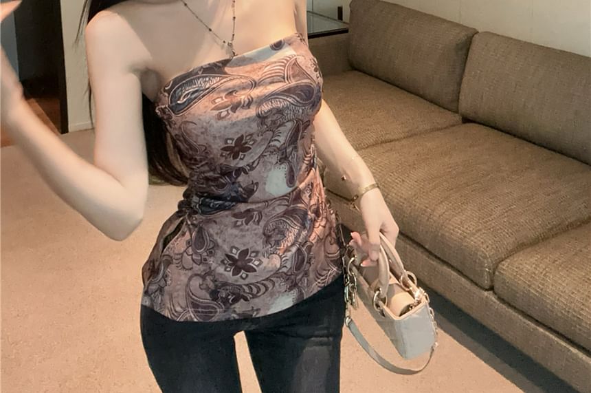 Paisley Tube Slit Ruched Top Print