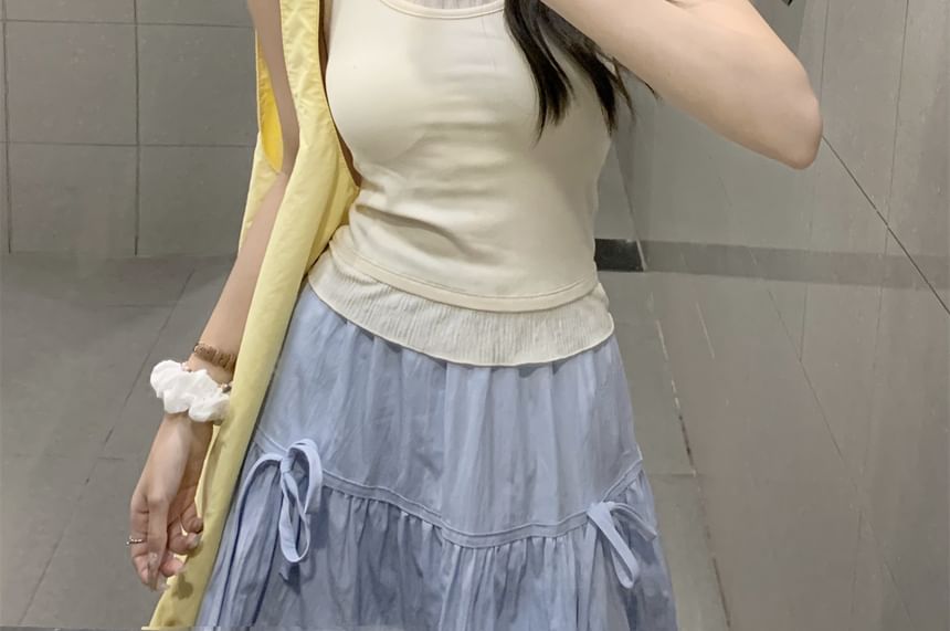 Lettuce Scoop Tone Two Edge Two-Piece Top Mock Camisole Crop Neck