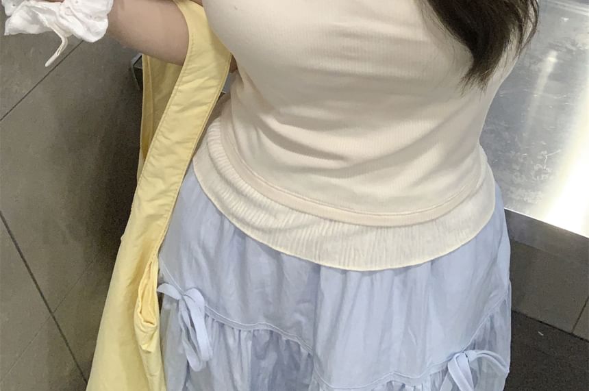 Lettuce Scoop Tone Two Edge Two-Piece Top Mock Camisole Crop Neck