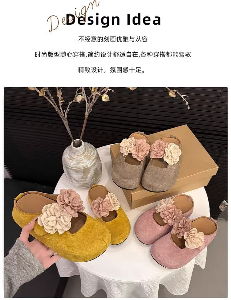 Wedge Mary Genuine Jane Floral Mules Accent Leather Hidden