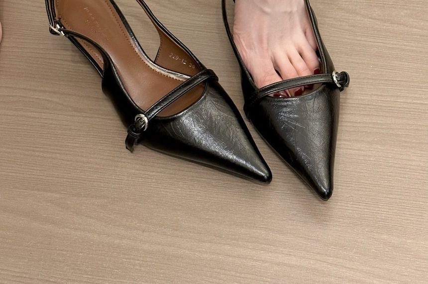 Kitten Toe Heel Pointed Slingback Buckled Pumps