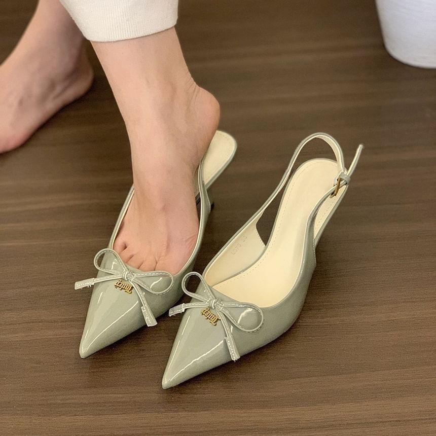 Pointed Kitten Pumps Heel Toe Slingback Bow