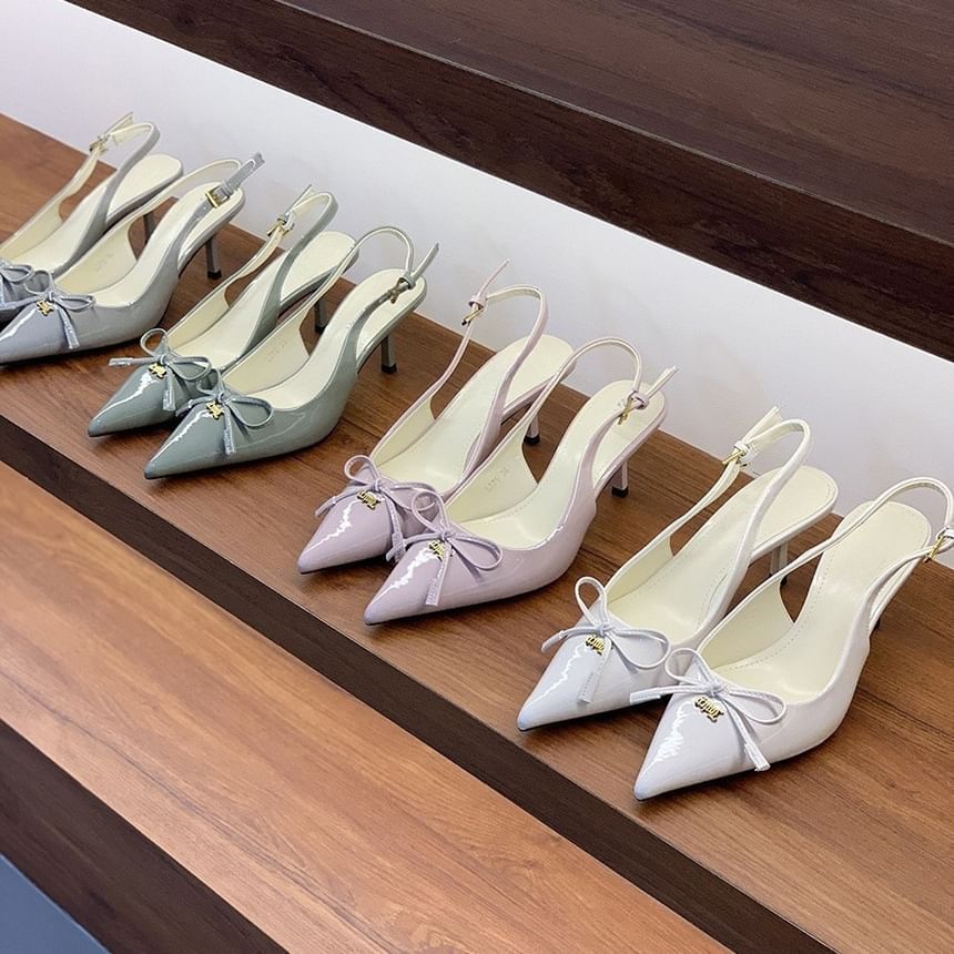 Pointed Kitten Pumps Heel Toe Slingback Bow