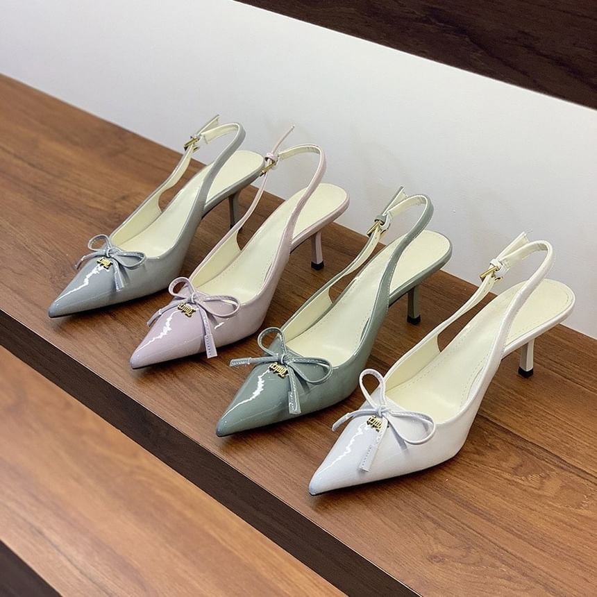 Pointed Kitten Pumps Heel Toe Slingback Bow