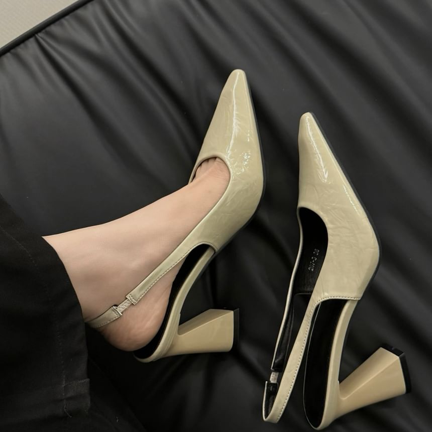 Slingback Toe Pumps Heel Block Pointed