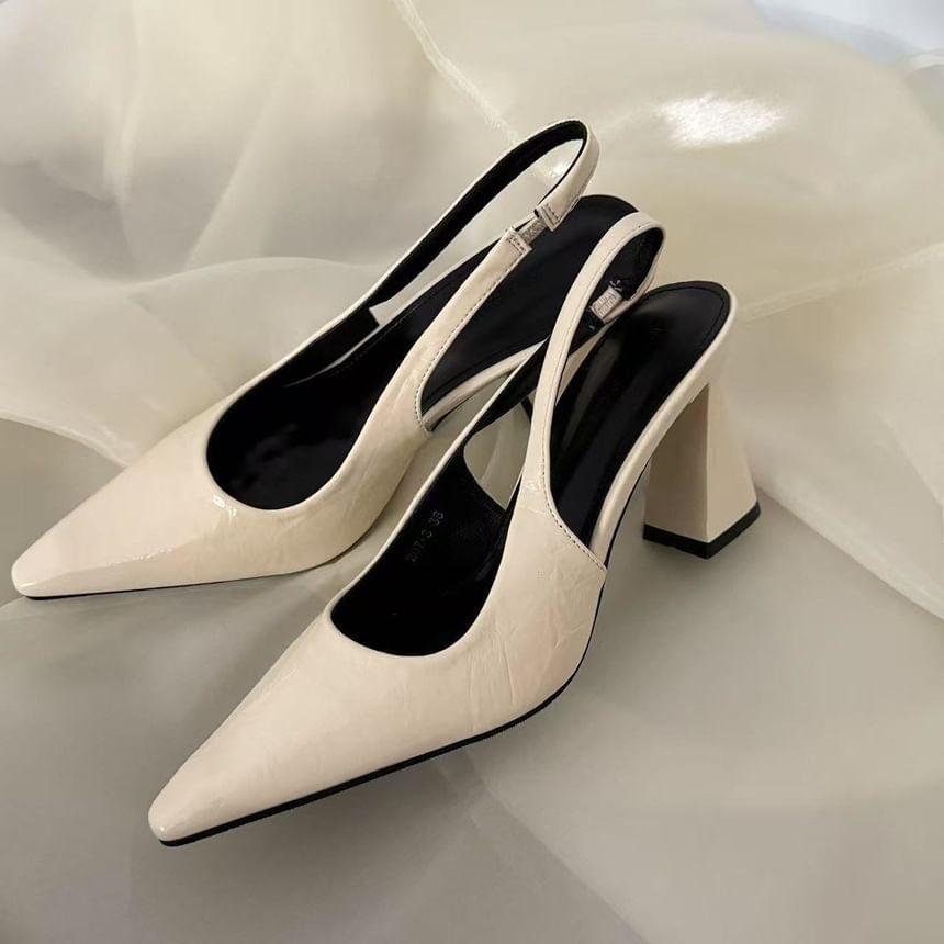 Slingback Toe Pumps Heel Block Pointed