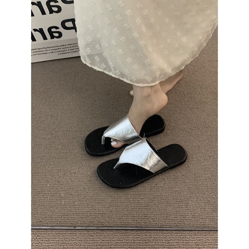 Faux Slide Thong Sandals Leather