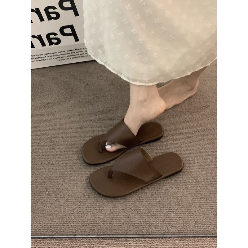 Faux Slide Thong Sandals Leather