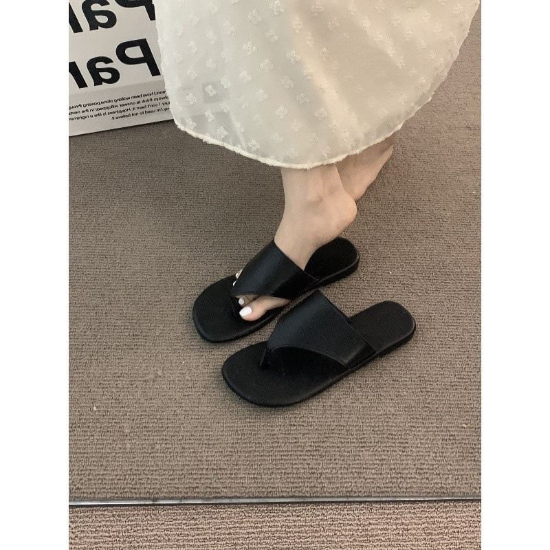 Faux Slide Thong Sandals Leather