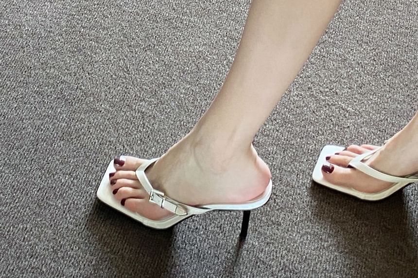 Thong Buckled Heel High Sandals Slide