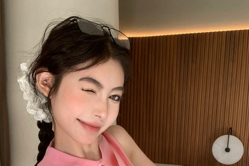 Tank Crop Henley Collar Trim Fit Top Slim Contrast