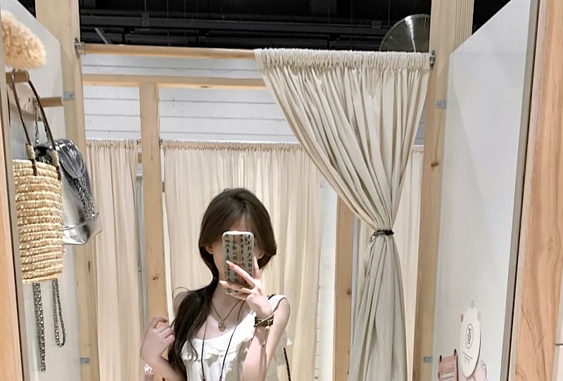 A-Line Midi Ruffle Trim Plain Sleeveless Dress Asymmetrical