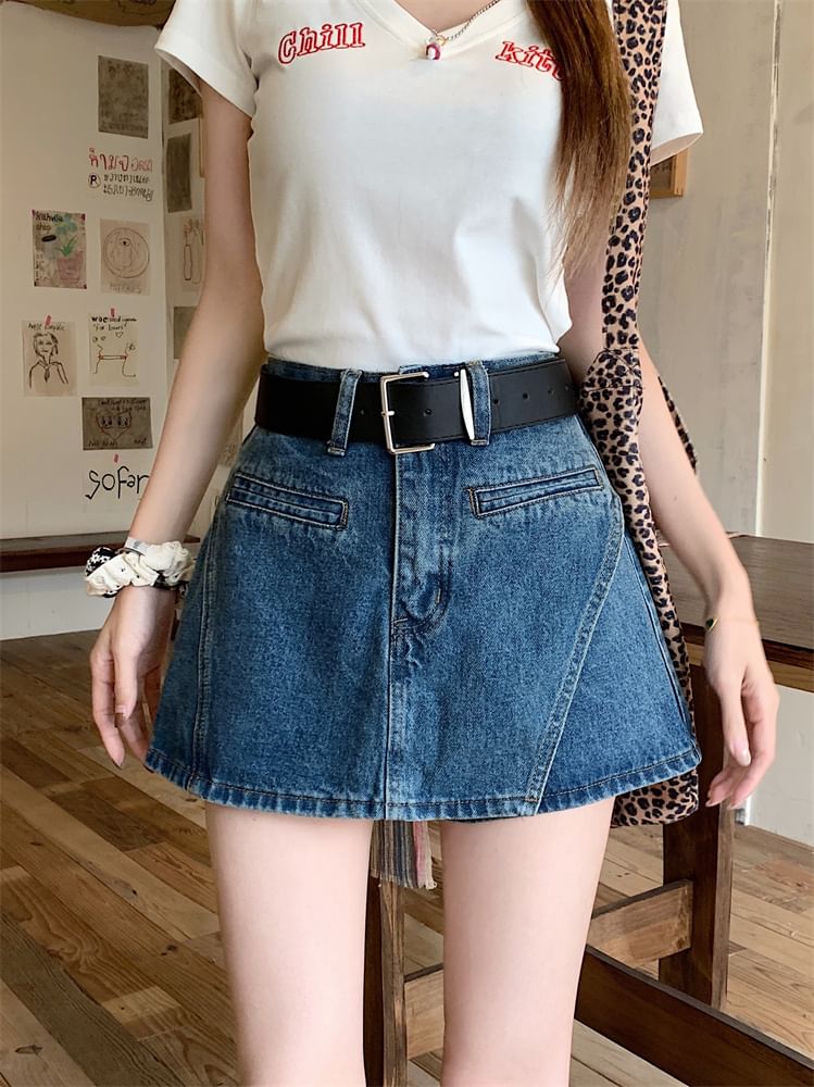 Asymmetrical High Belt + Denim Set: Waist Skort