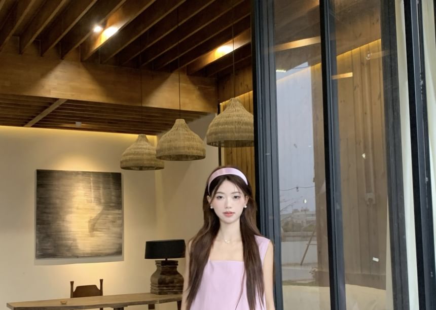 A-Line Dress Neck Asymmetrical Sleeveless Square Midi Paneled