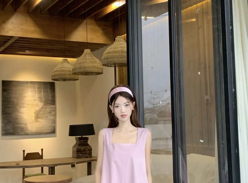 A-Line Dress Neck Asymmetrical Sleeveless Square Midi Paneled