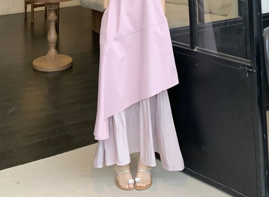 A-Line Dress Neck Asymmetrical Sleeveless Square Midi Paneled