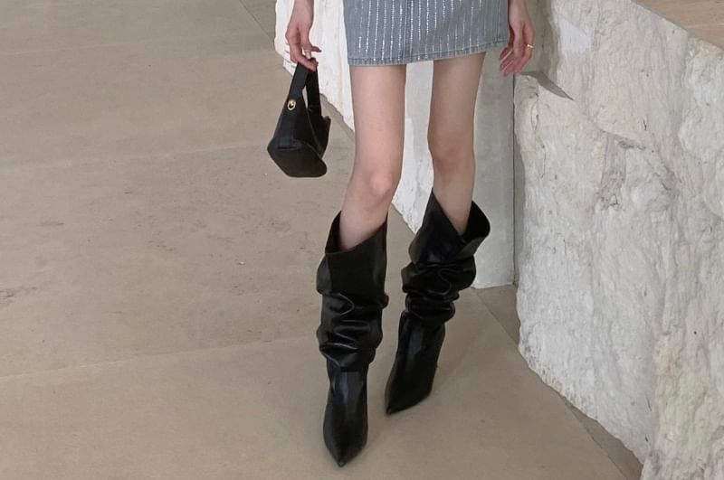 Mini Pencil Striped Denim Rhinestone High Skirt Rise