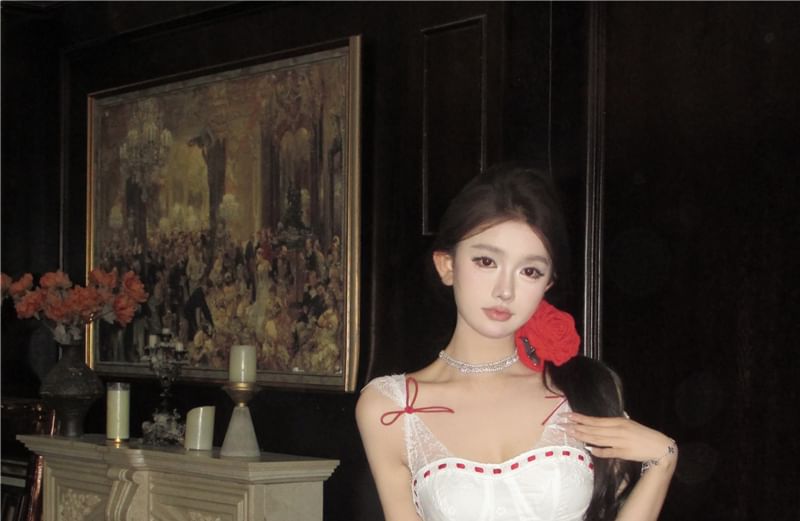 A-Line Tone Bow Sleeveless Lace Mini Corset Dress Panel Two