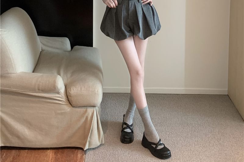 / High Neck Dotted Crop Slim Tank Fit Top Bubble Waist Square Hem Shorts