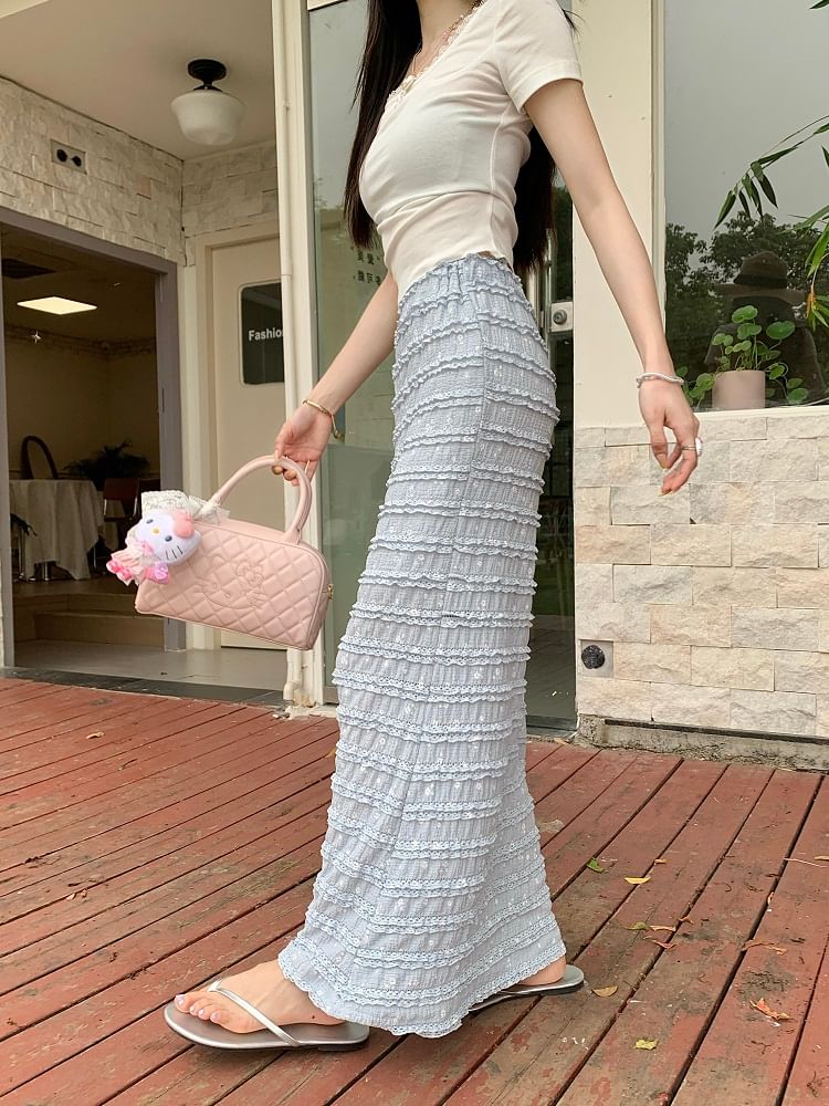 Tiered Rise Maxi High Skirt Pencil Floral