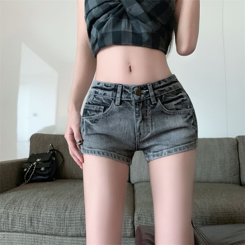 Denim Rise Washed Shorts Mid