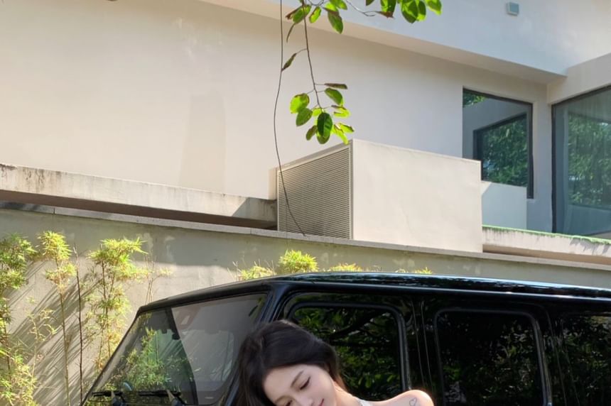 Waist A-Line Slim / Mini Top Fit Bow Crop Skirt Elastic Halter Plain Tiered