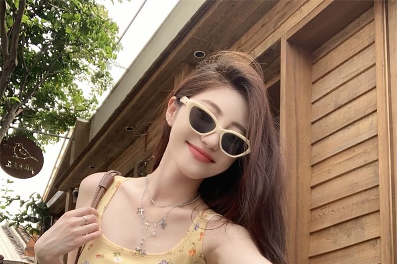 Floral Ruffle Top Square Trim Slim Tank Fit Asymmetrical Neck