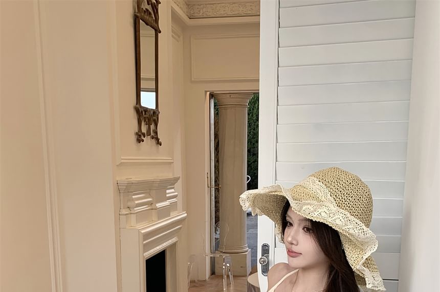 Dress Mini Bodycon Spaghetti Two-Piece Mock Fringed Floral Strap