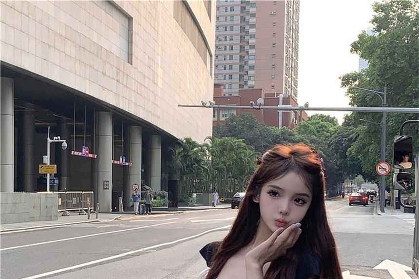 Fit T-Shirt Cap-Sleeve Bow Contrast Trim Crop Slim