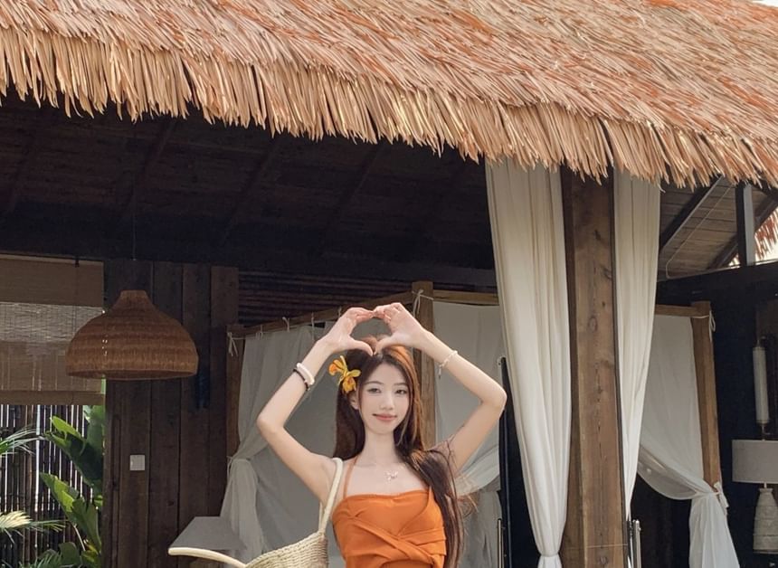 Wrap Fit Knot Tie Rise / Top Halter Skirt A-Line Slim Dye Maxi Crop Plain Cami Mid