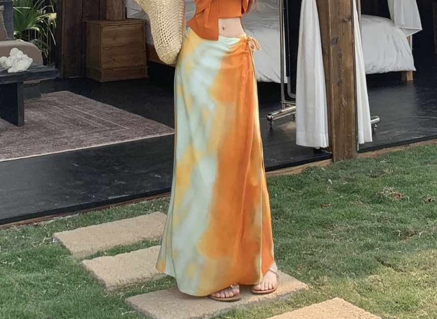 Wrap Fit Knot Tie Rise / Top Halter Skirt A-Line Slim Dye Maxi Crop Plain Cami Mid