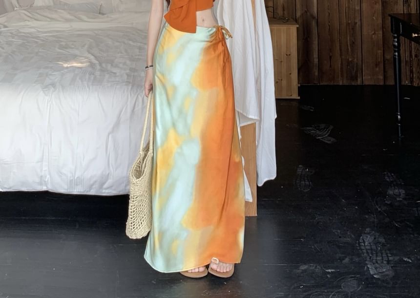 Wrap Fit Knot Tie Rise / Top Halter Skirt A-Line Slim Dye Maxi Crop Plain Cami Mid