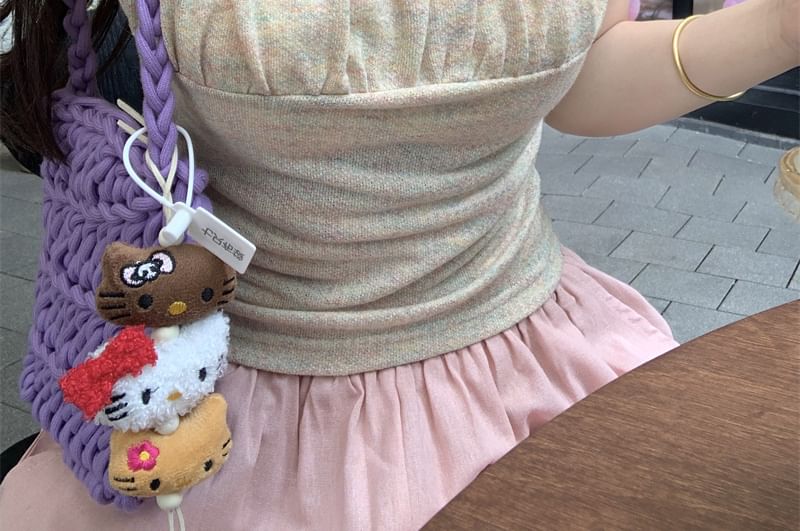 T-Shirt Trim Slim Fit Neck Short-Sleeve Ruffle Square Bow